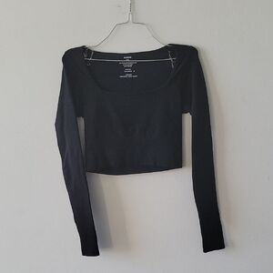 Black Long Sleeve Crop Top